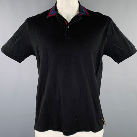 PAUL SMITH Size L Black Red Blue Cotton Contrast Trim Polo
