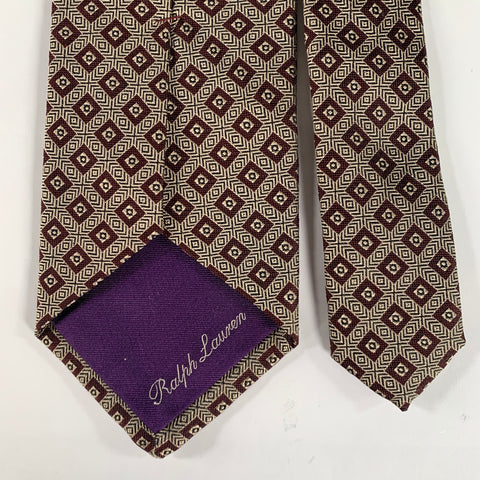 RALPH LAUREN Tan Burgundy & Brown Geometric Silk Tie