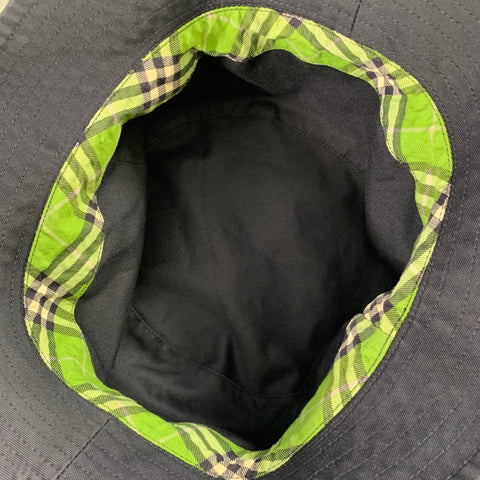 BURBERRY Green Navy Plaid Canvas Reversible Bucket Hat