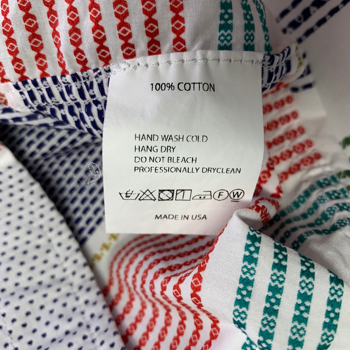 ENGINEERED GARMENTS Size L White Multi Color Stripe Cotton Long Sleeve Shirt