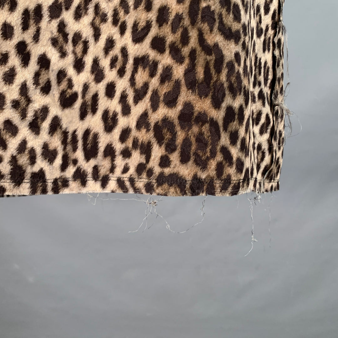 LANVIN Winter 2010 Size 6 Brown Black Silk Animal Print Raw Edge Skirt