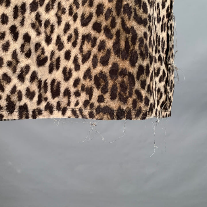 LANVIN Winter 2010 Size 6 Brown Black Silk Animal Print Raw Edge Skirt