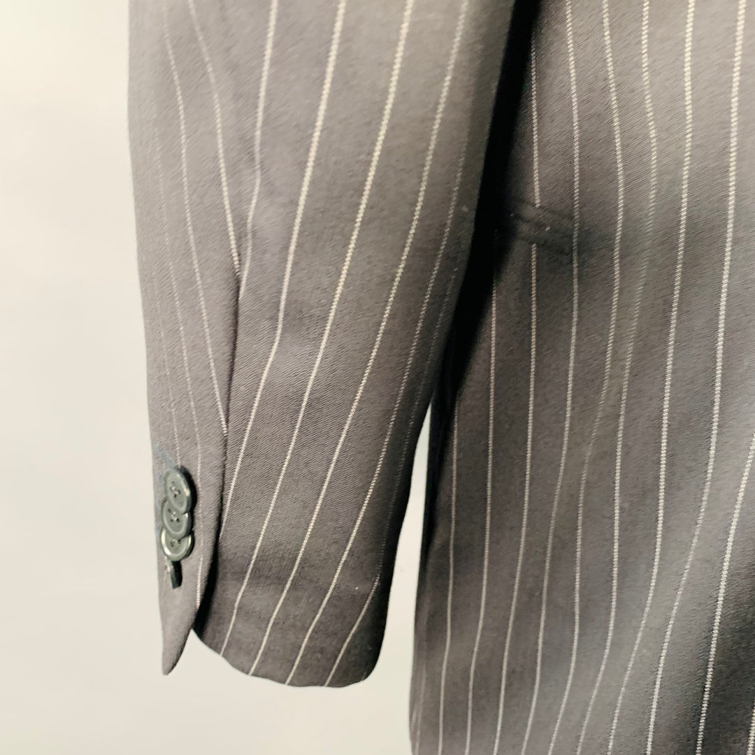 ARMANI COLLEZIONI Size 44 Long Black White Pinstripe Wool Peak Lapel Suit