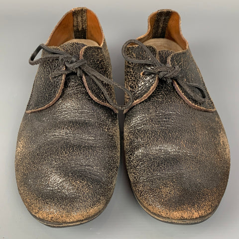MARSELL Talla 7.5 Cordones planos de cuero agrietado marrón oscuro