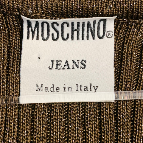 MOSCHINO JEANS Size 6 Brown Gold Acetate Blend Rib Knit V-Neck Pullover