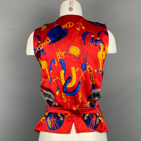 ESCADA Size 4 Red  Blue Silk Equestrian Horse Vest