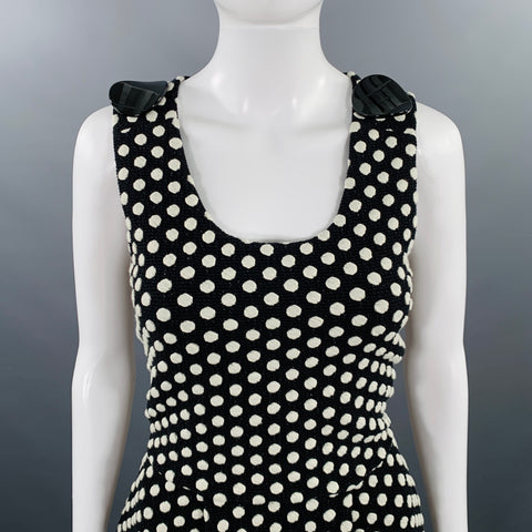 EMPORIO ARMANI Size 6 Black White Cotton Blend Polka Dot A-Line Dress