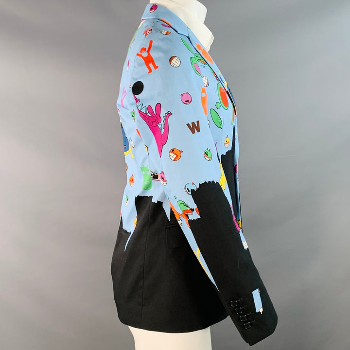WALTER VAN BEIRENDONCK FW21 Size 36 Sharp Blue Multi Color Print Cotton Sport Coat