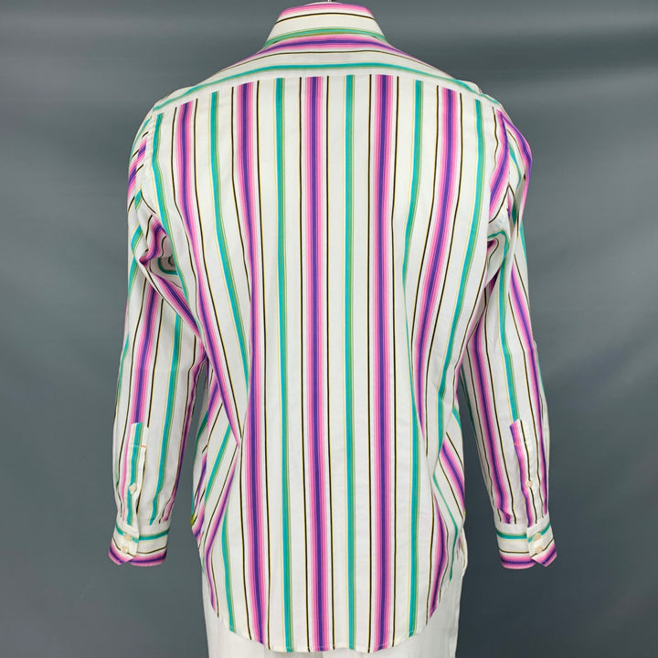 ROBERT GRAHAM Taille L Chemise à manches longues boutonnée en coton à rayures multicolores blanches