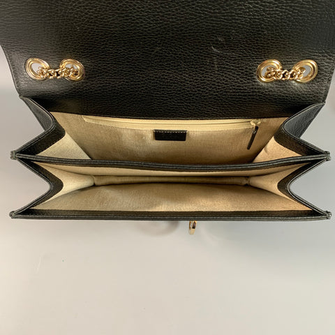GUCCI Black Gold Pebble Grain Leather Cross Body Shoulder Handbag