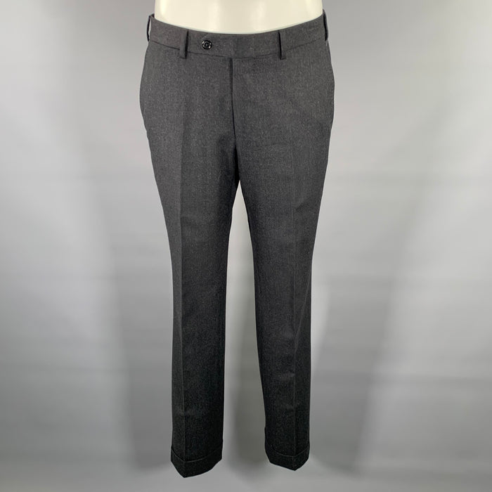 ERMENEGILDO ZEGNA Size 32 Dark Charcoal Black Heather Wool Slim Fit Dress Pants