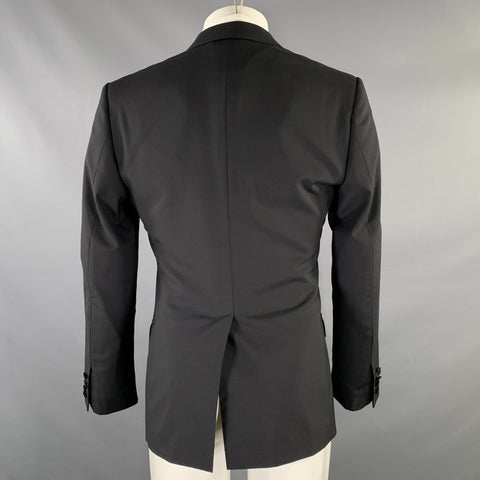 DOLCE & GABBANA Size 38 Long Black Wool Blend Tuxedo Sport Coat