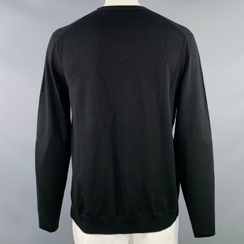 CALVIN KLEIN Taille XL Pull en tricot à col en V en laine mérinos noire