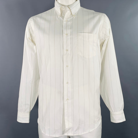 Chemise SERO taille 16,5 en coton blanc et beige rayé, une poche, manches longues