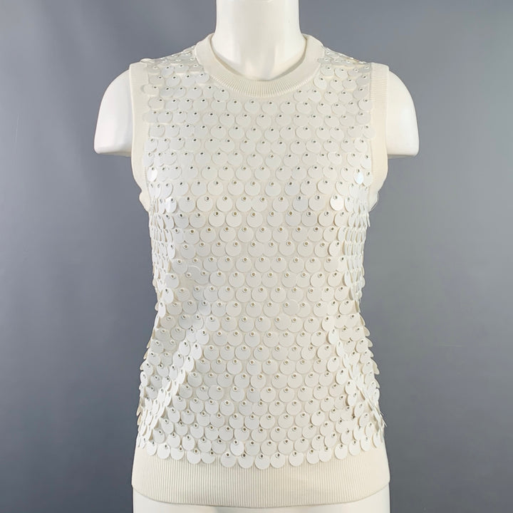 MICHAEL KORS COLLECTION Size XS White Cotton Payette Sequined Sleeveless Dress Top