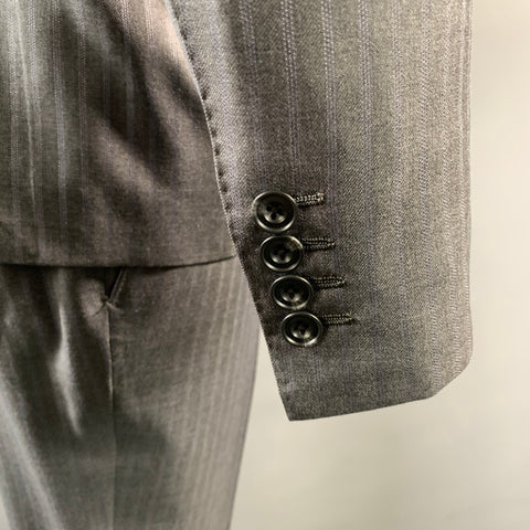 E-RAVE CUSTOM SHOP Chest Size 42 Grey Blue Pinstripe Wool Notch Lapel 34 33 Suit