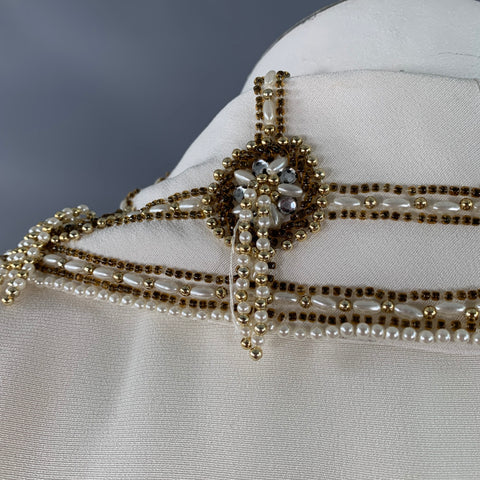 VICTORIA ROYAL Size 12 Cream Polyester Beaded Shawl Collar Jacket Blazer