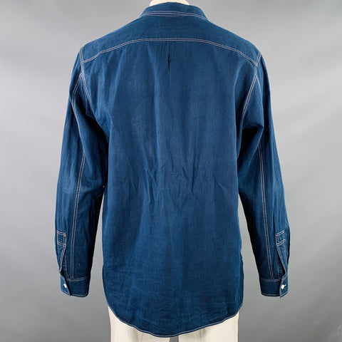 RRL by RALPH LAUREN Size XL Indigo Khaki Cotton Contrast Stitch Popover Long Sleeve Shirt