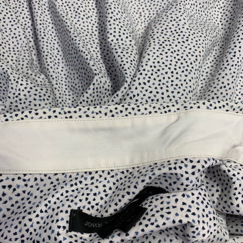 JOHN VARVATOS * U.S.A. Size XL White Blue Dots Cotton Blend Short Sleeve Shirt