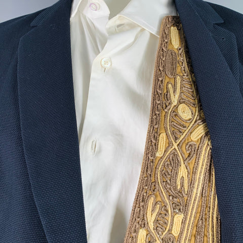 DRIES VAN NOTEN Size 46 SS15 Navy Woven Cotton Notch Lapel Sport Coat