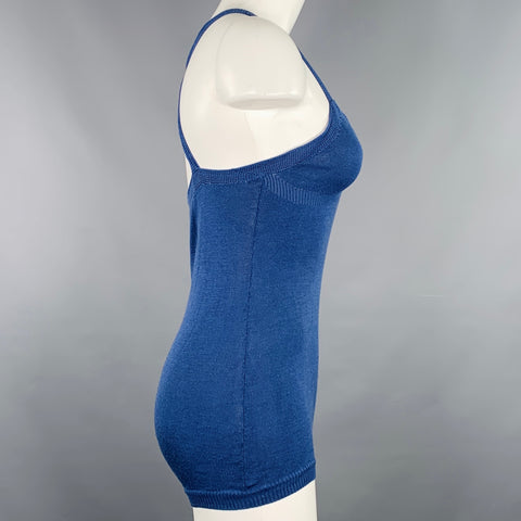 DRIES VAN NOTEN Size S Blue Silk Knit Cross Back Bodysuit Casual Top
