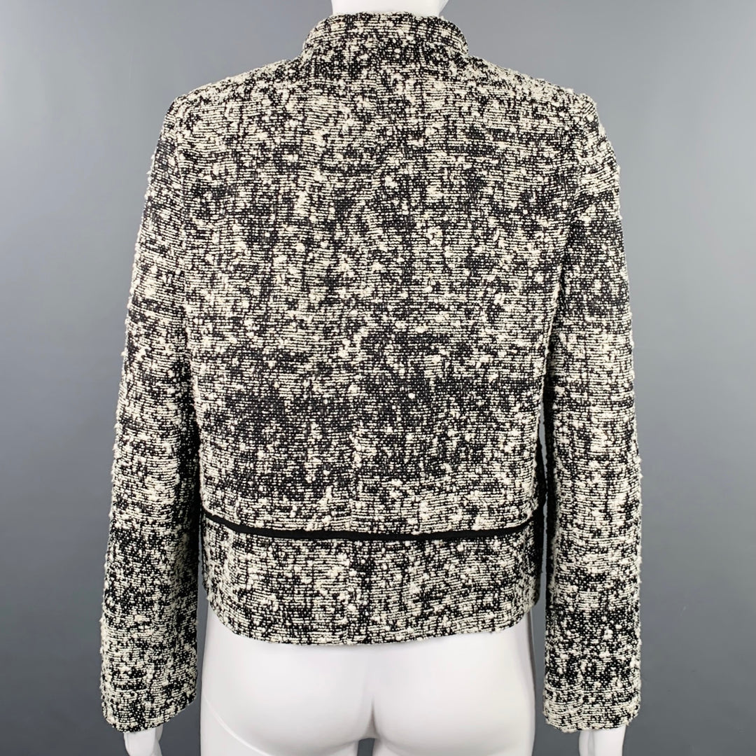 PROENZA SCHOULER Size 2 Black White Cotton Blend Boucle Snaps Jacket Blazer