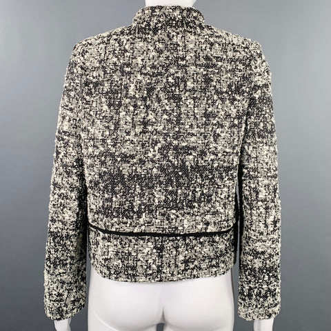 PROENZA SCHOULER Veste Blazer à Boutons Pression en Bouclé de Coton Mélangé Noir et Blanc, Taille 2