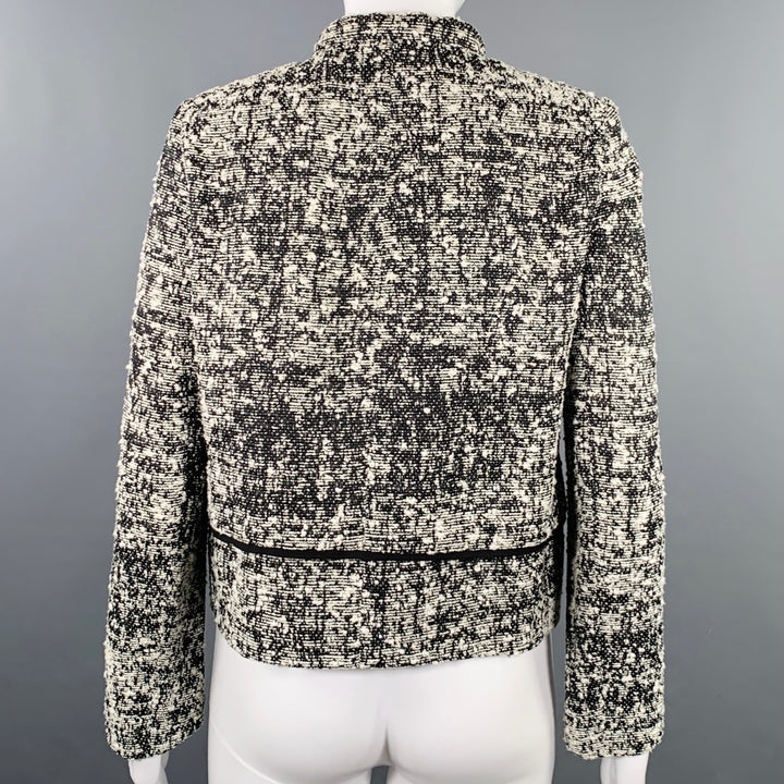 PROENZA SCHOULER Size 2 Black White Cotton Blend Boucle Snaps Jacket Blazer