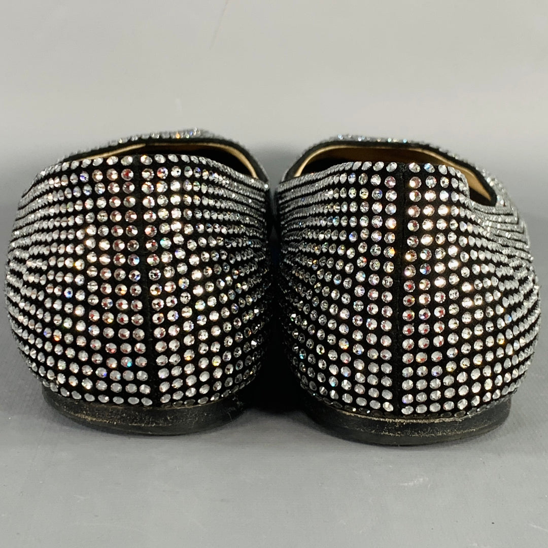 LOEWE Size 11 Silver Black Rhinestone Studded Ballet Flats