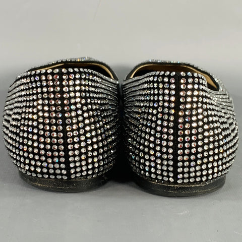 LOEWE Size 11 Silver Black Rhinestone Studded Ballet Flats