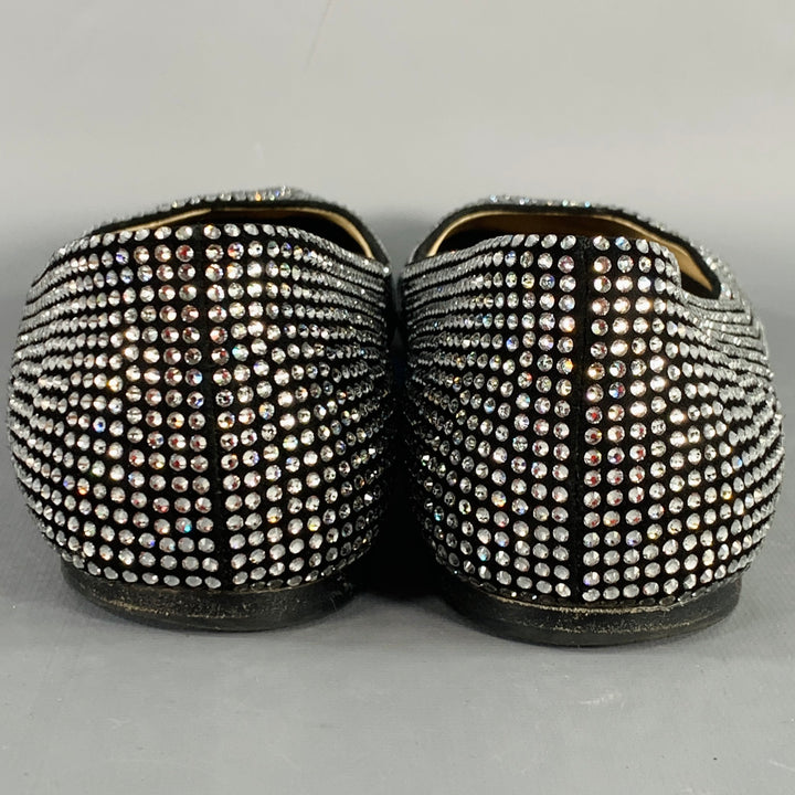 LOEWE Size 11 Silver Black Rhinestone Studded Ballet Flats