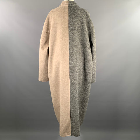 Manteau à revers pointus bicolore en laine gris-fauve RONNY KOBO taille M