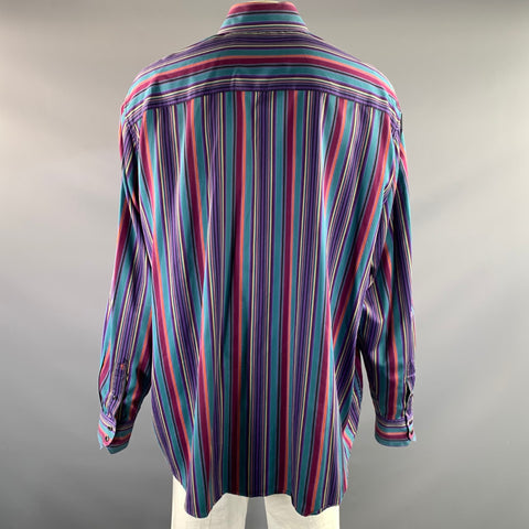 ROBERT GRAHAM Size XXXL Blue Purple Striped Trim Cotton Long Sleeve Shirt