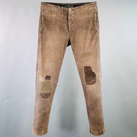 RRL by RALPH LAUREN Size 31 Brown Corduroy Cotton Blend Distressed Straight Casual Pants