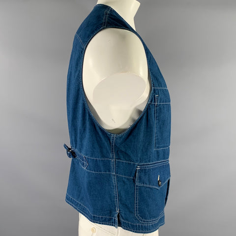 RRL by RALPH LAUREN Size XL Navy Indigo Contrast Stitch Cotton Worker Vest