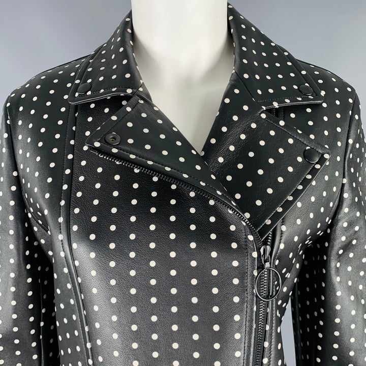 AKRIS Size 8 Black White Lambskin Leather Polka Dot Biker Jacket