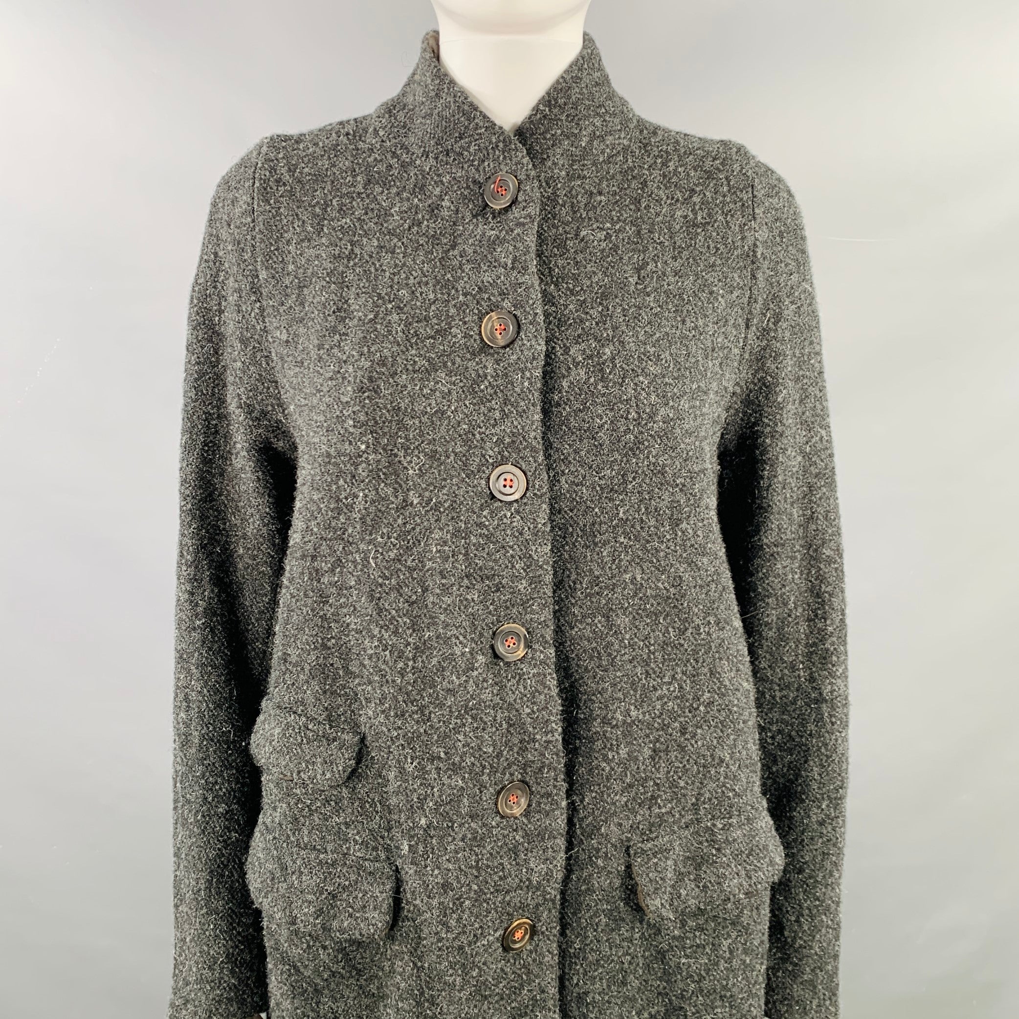 H+ HANNOH WESSEL Size XS Grey Charcoal Virgin Wool Button Up Coat