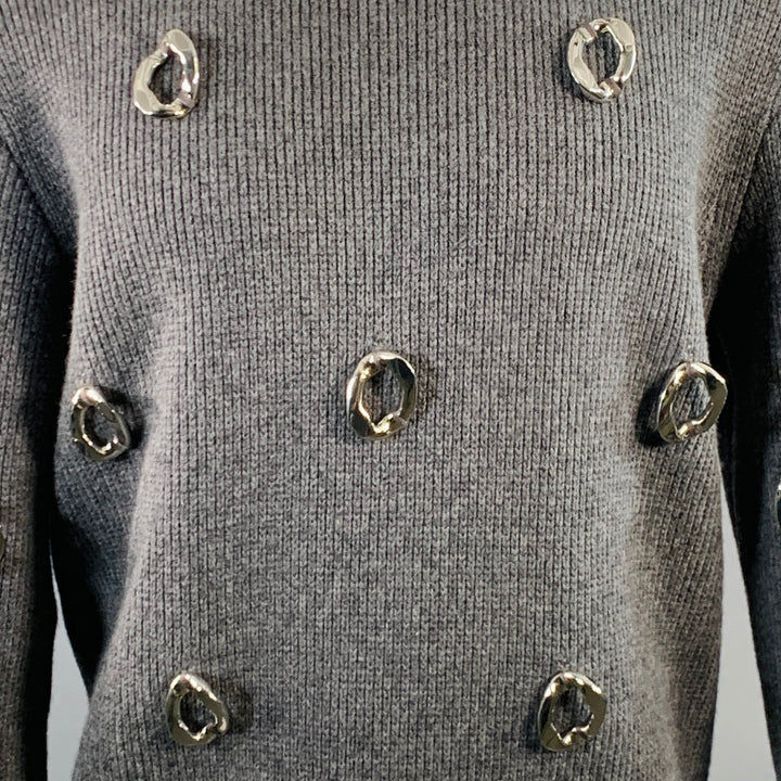BURBERRY Size XS Grey Embellishment Cashmere Wool Crew Neck Sweater