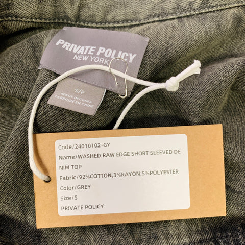 PRIVATE POLICY Size S Grey Washed Raw Edge Cropped Denim Shirt