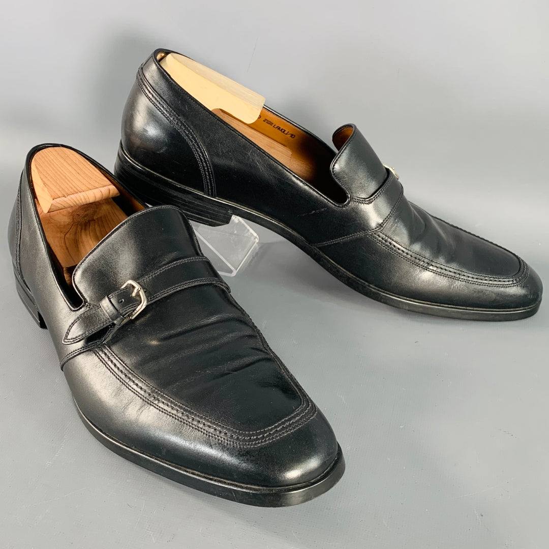 BALLY Size 12 Lavoli Black Silver Leather Buckle Loafers