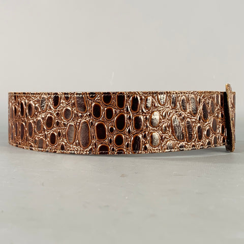 YVES SAINT LAURENT Vintage Size L Brown Croc Embossed Leather Belt