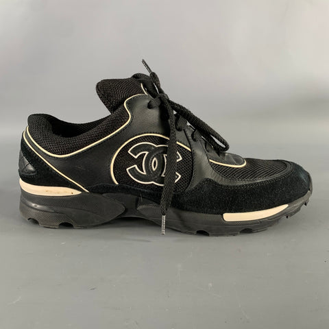 CHANEL Size 9 Black White M G26582 39 Monogram Trainer Sneakers