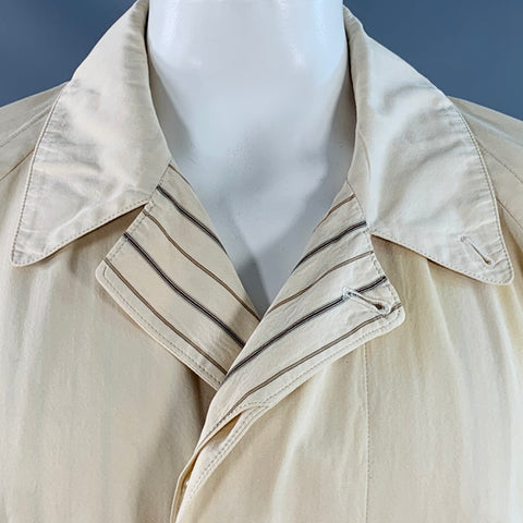 MATSUDA Vintage Size XXL Beige Herringbone Cotton Hidden Buttons Belted Coat
