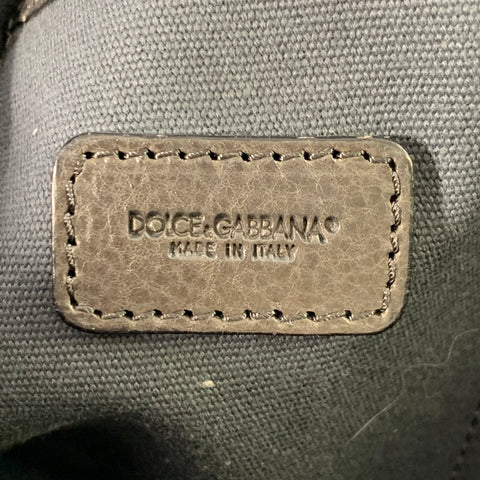 DOLCE & GABBANA Black Brown Perforated Leather Overnight Backpack Bag