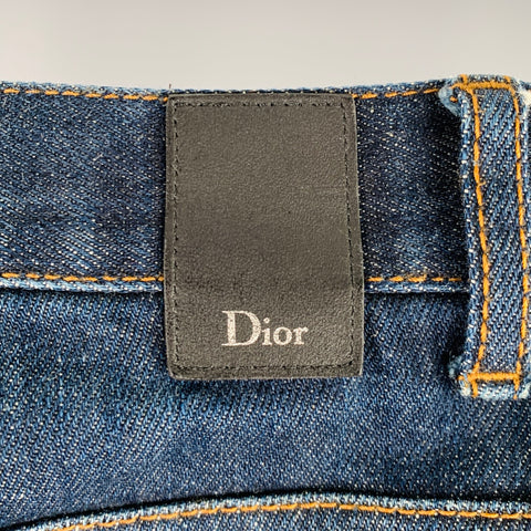 DIOR HOMME Size 31 Blue Washed Cotton Blend Button Fly Jeans