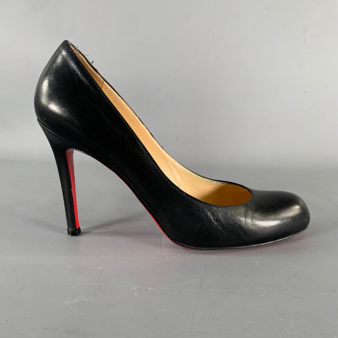 CHRISTIAN LOUBOUTIN Size 7.5 Black Leather Round Toe Pumps