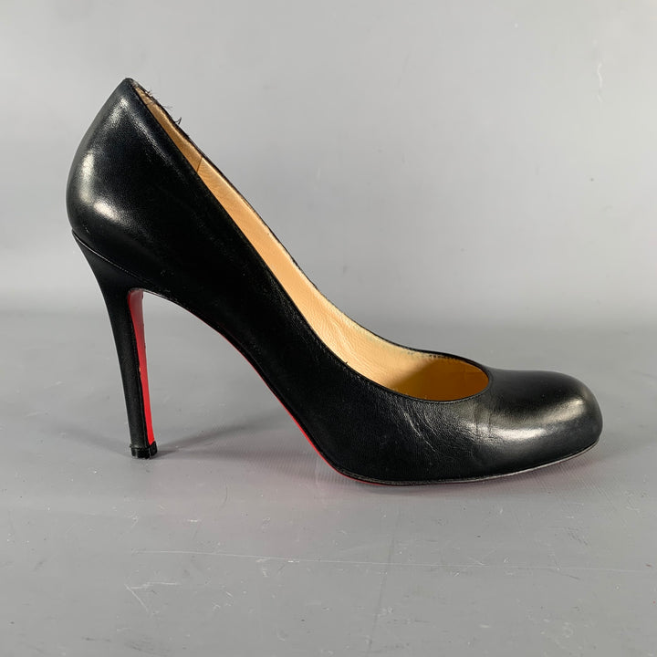 CHRISTIAN LOUBOUTIN Size 7.5 Black Leather Round Toe Pumps