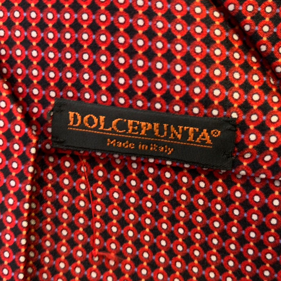 DOLCEPUNTA Red Black Polka Dot Foulard Silk Tie
