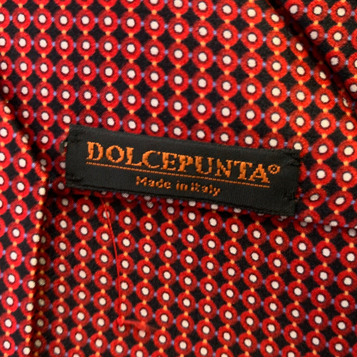 DOLCEPUNTA Red Black Polka Dot Foulard Silk Tie