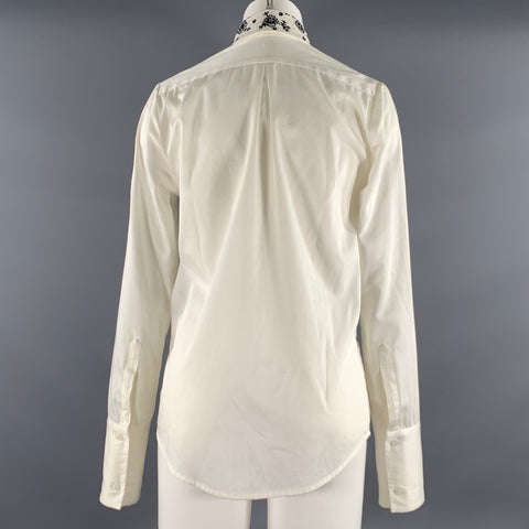 BACCA DA SILVA Size S White Black Embroidered Shirt